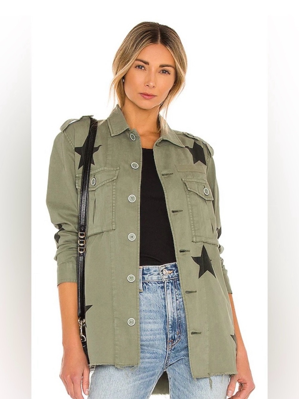 pistola Olive Green Utility Jacket with Black Star Accents